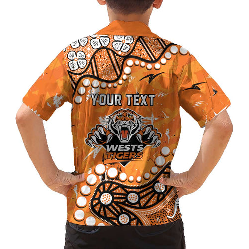 Personalized Wests Tigers Kid Hawaiian Shirt Aboriginal Pattern with Graffiti Style Design