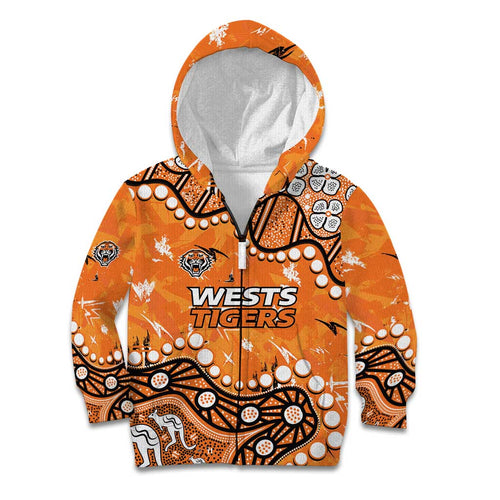 Personalized Wests Tigers Kid Hoodie Aboriginal Pattern with Graffiti Style Design