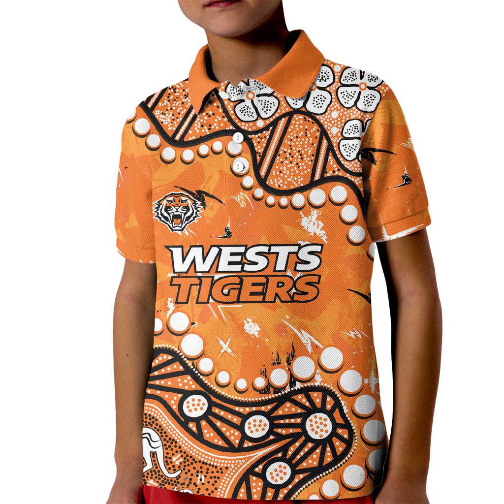 Personalized Wests Tigers Kid Polo Shirt Aboriginal Pattern with Graffiti Style Design
