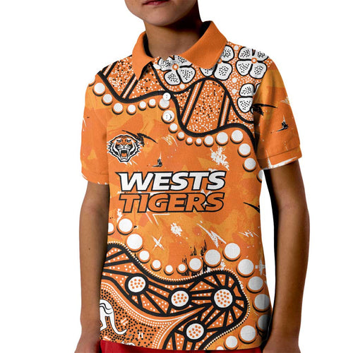Personalized Wests Tigers Kid Polo Shirt Aboriginal Pattern with Graffiti Style Design