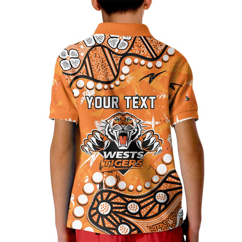 Personalized Wests Tigers Kid Polo Shirt Aboriginal Pattern with Graffiti Style Design