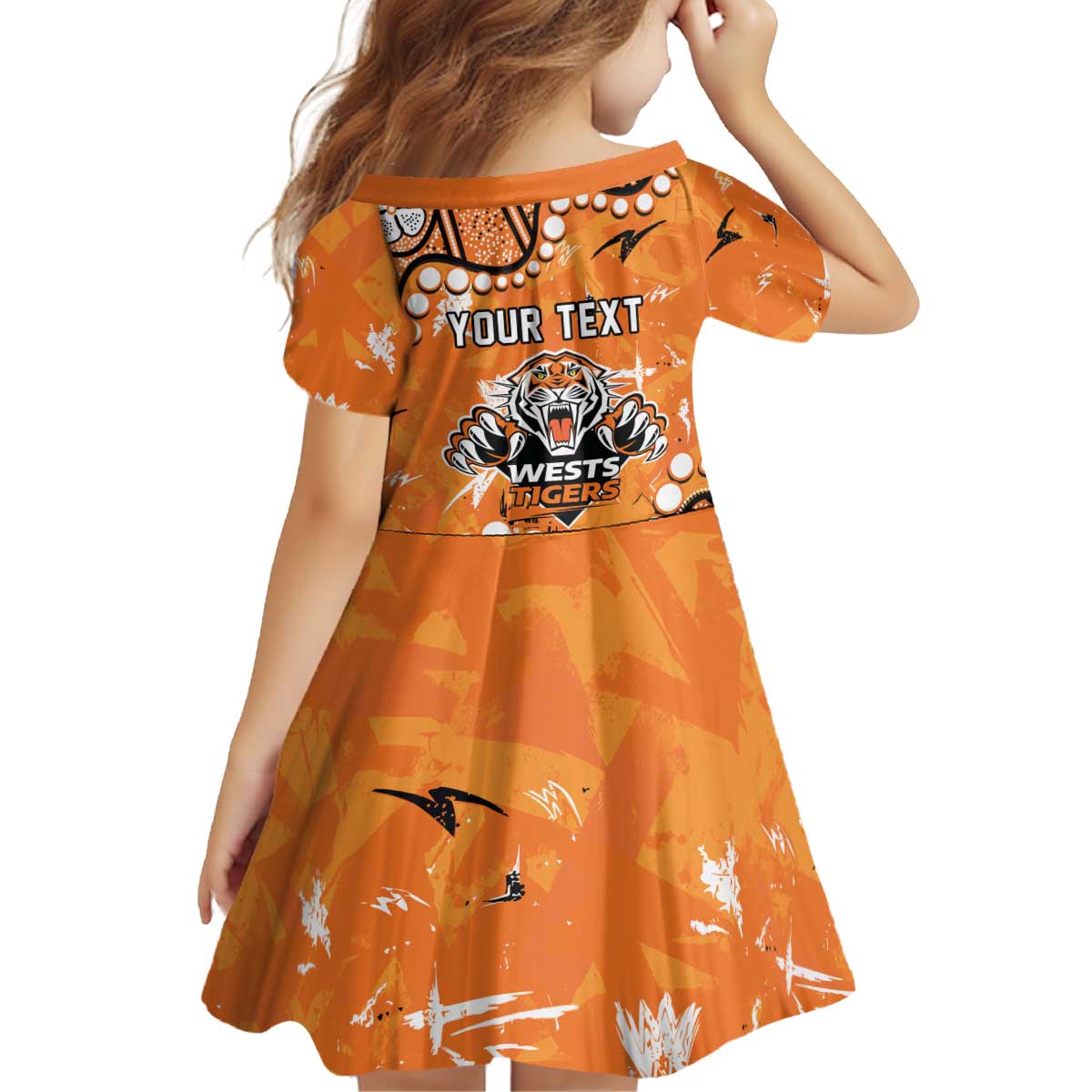Personalized Wests Tigers Kid Short Sleeve Dress Aboriginal Pattern with Graffiti Style Design