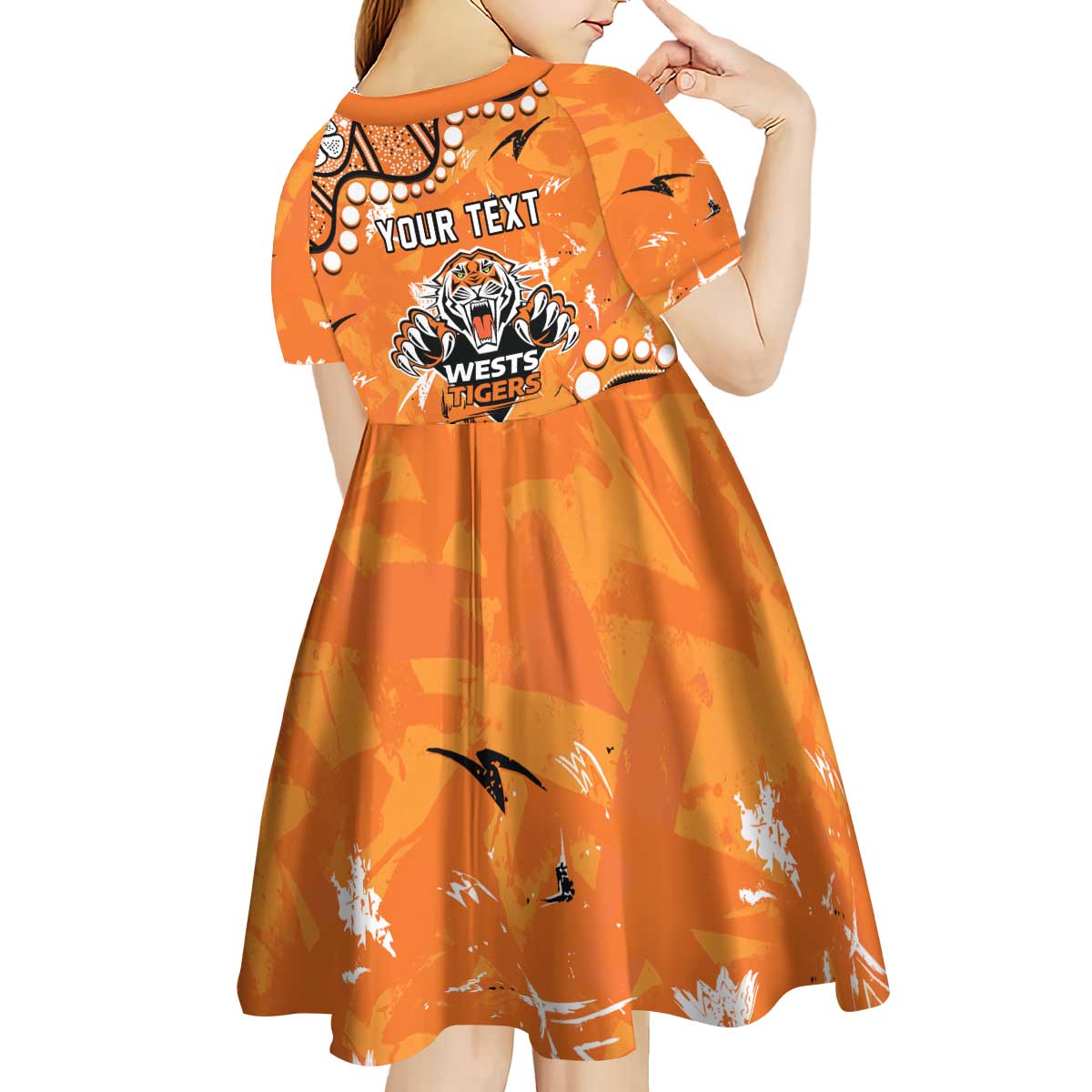 Personalized Wests Tigers Kid Short Sleeve Dress Aboriginal Pattern with Graffiti Style Design