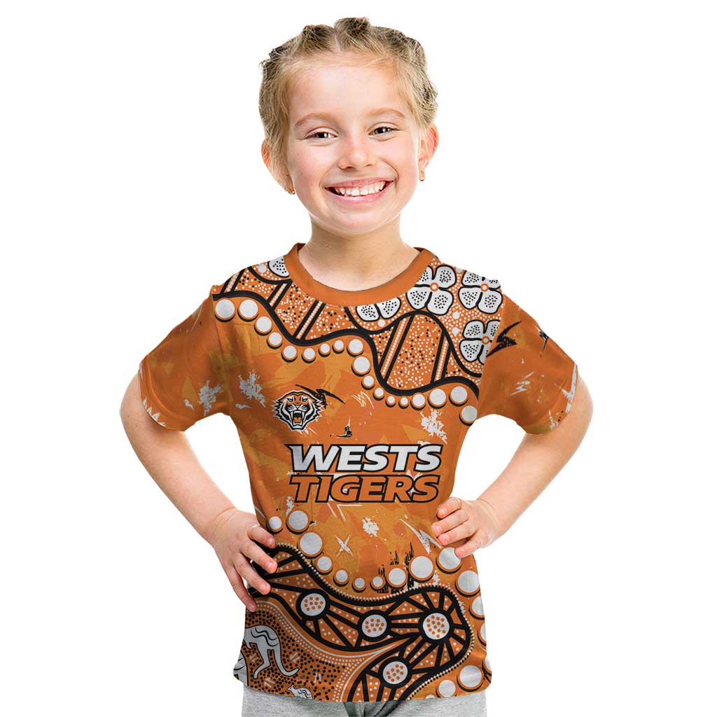 Personalized Wests Tigers Kid T Shirt Aboriginal Pattern with Graffiti Style Design