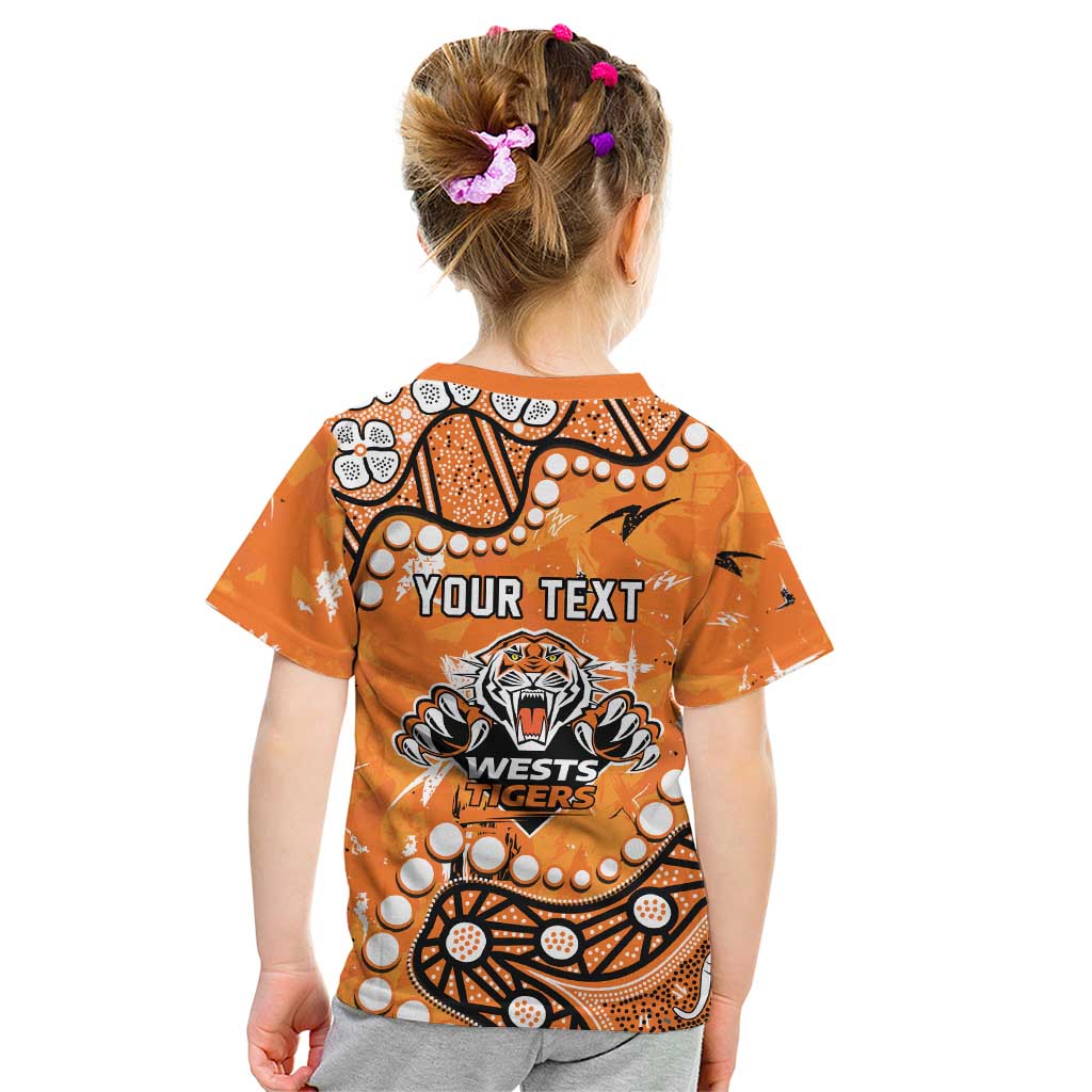 Personalized Wests Tigers Kid T Shirt Aboriginal Pattern with Graffiti Style Design