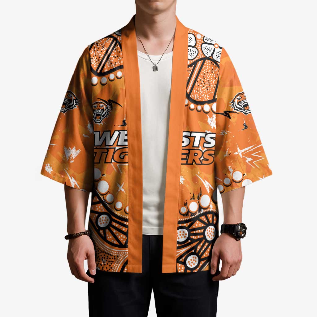 Personalized Wests Tigers Kimono Aboriginal Pattern with Graffiti Style Design
