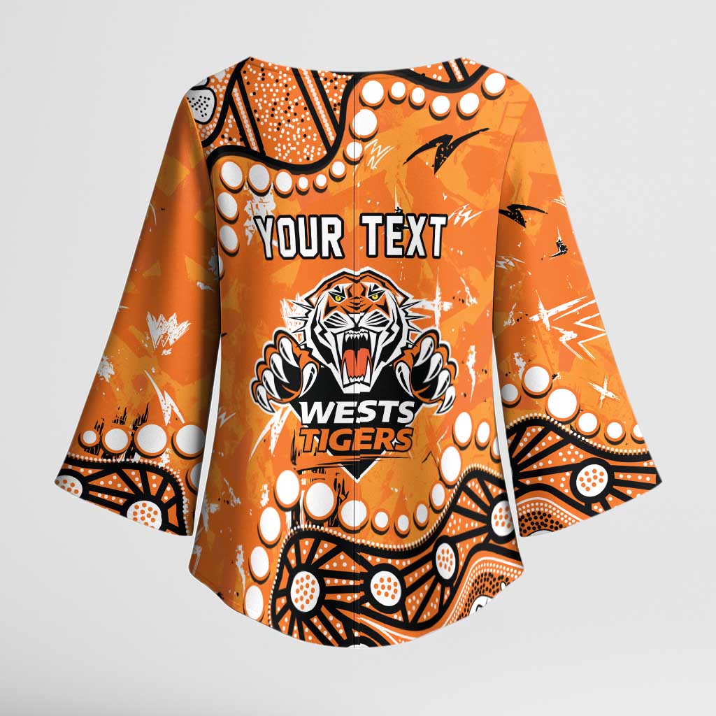 Personalized Wests Tigers Kimono Sleeve Blouse Aboriginal Pattern with Graffiti Style Design