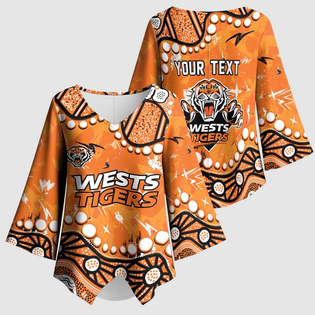 Personalized Wests Tigers Kimono Sleeve Blouse Aboriginal Pattern with Graffiti Style Design