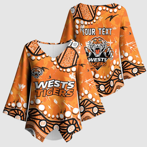 Personalized Wests Tigers Kimono Sleeve Blouse Aboriginal Pattern with Graffiti Style Design