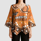 Personalized Wests Tigers Kimono Sleeve Blouse Aboriginal Pattern with Graffiti Style Design