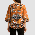 Personalized Wests Tigers Kimono Sleeve Blouse Aboriginal Pattern with Graffiti Style Design