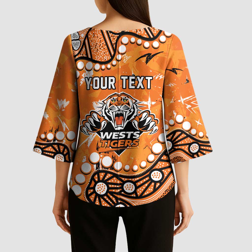 Personalized Wests Tigers Kimono Sleeve Blouse Aboriginal Pattern with Graffiti Style Design
