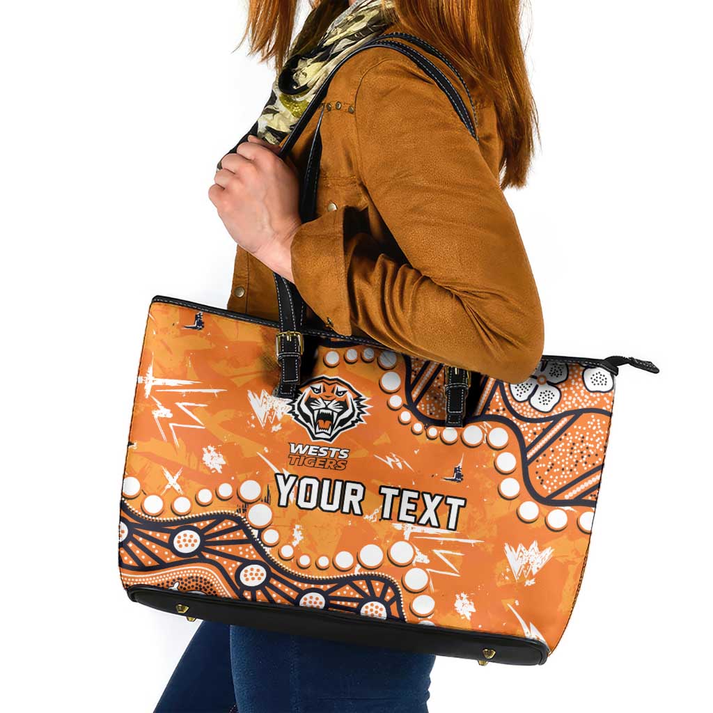Personalized Wests Tigers Leather Tote Bag Aboriginal Pattern with Graffiti Style Design