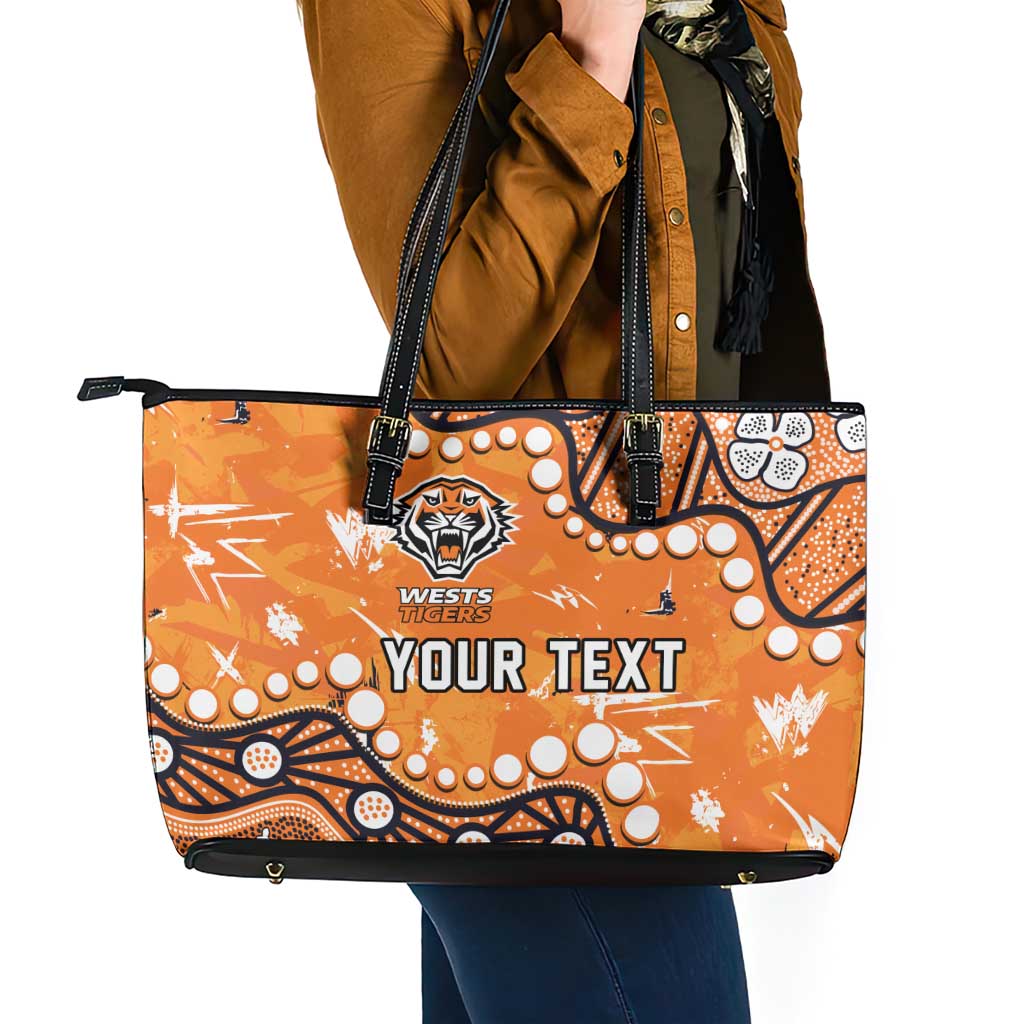 Personalized Wests Tigers Leather Tote Bag Aboriginal Pattern with Graffiti Style Design