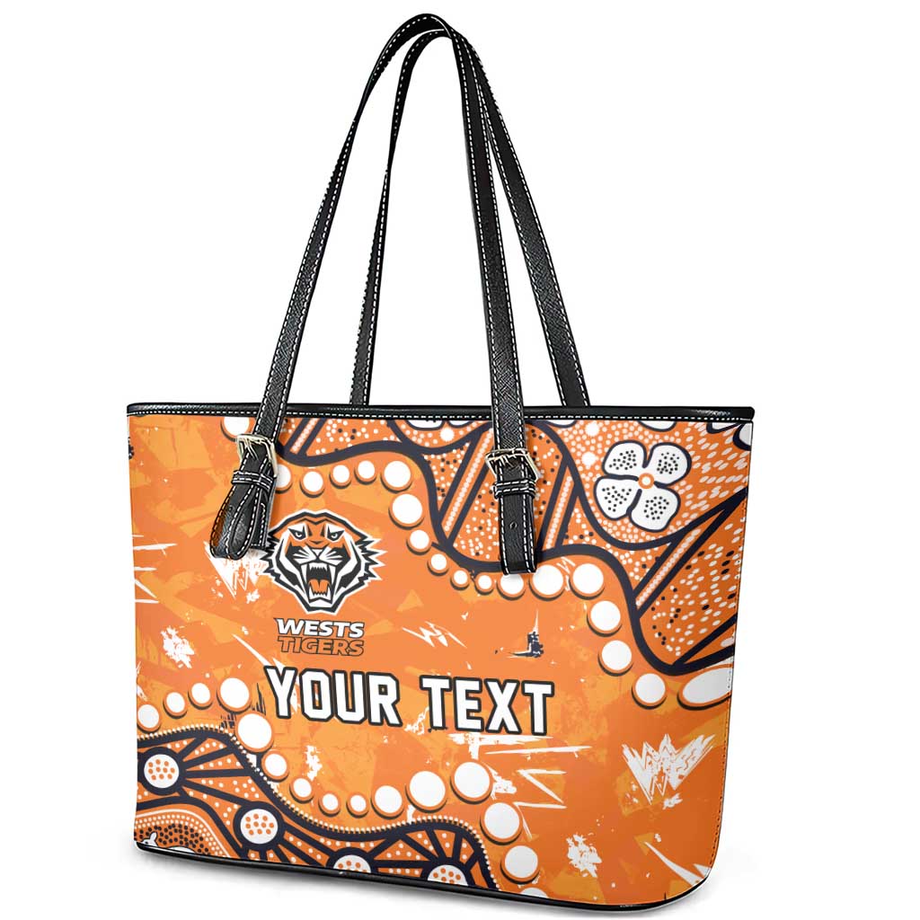 Personalized Wests Tigers Leather Tote Bag Aboriginal Pattern with Graffiti Style Design