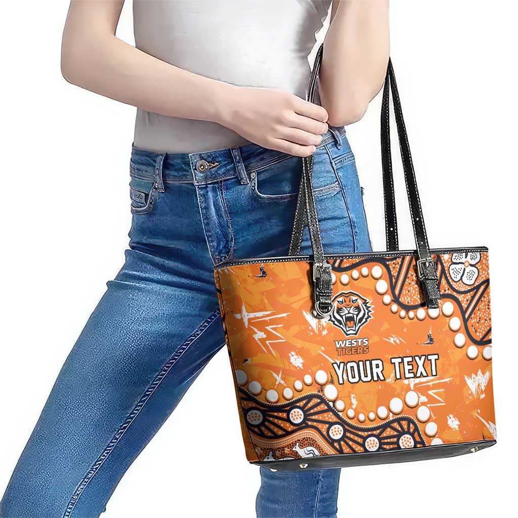 Personalized Wests Tigers Leather Tote Bag Aboriginal Pattern with Graffiti Style Design