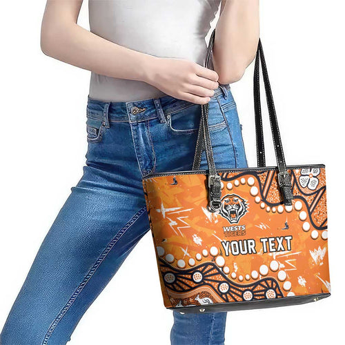 Personalized Wests Tigers Leather Tote Bag Aboriginal Pattern with Graffiti Style Design