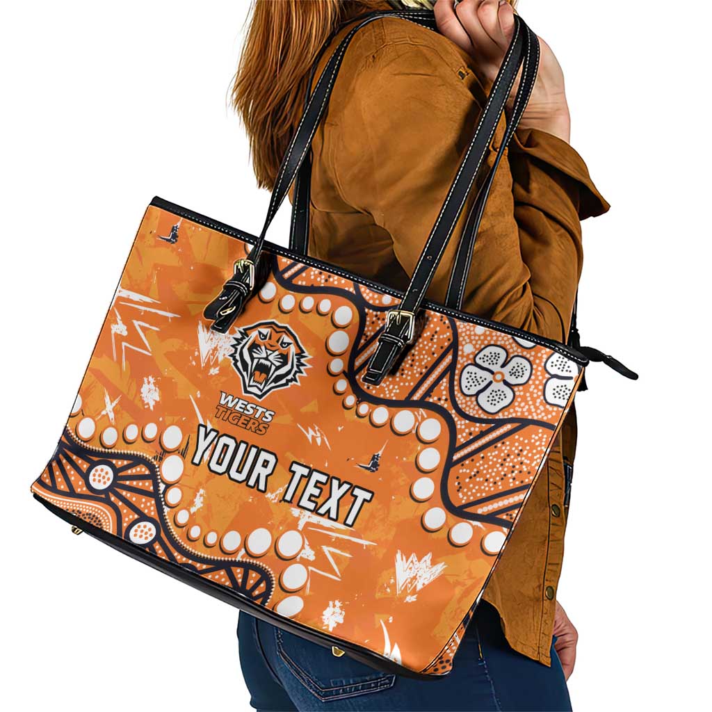 Personalized Wests Tigers Leather Tote Bag Aboriginal Pattern with Graffiti Style Design