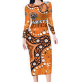 Personalized Wests Tigers Long Sleeve Bodycon Dress Aboriginal Pattern with Graffiti Style Design