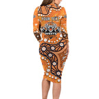 Personalized Wests Tigers Long Sleeve Bodycon Dress Aboriginal Pattern with Graffiti Style Design