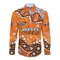 Personalized Wests Tigers Long Sleeve Button Shirt Aboriginal Pattern with Graffiti Style Design