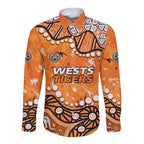 Personalized Wests Tigers Long Sleeve Button Shirt Aboriginal Pattern with Graffiti Style Design