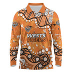 Personalized Wests Tigers Long Sleeve Polo Shirt Aboriginal Pattern with Graffiti Style Design