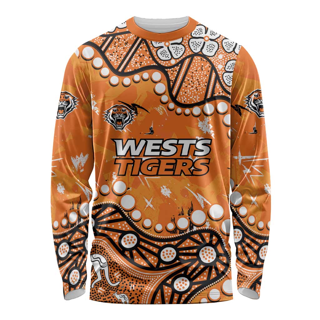 Personalized Wests Tigers Long Sleeve Shirt Aboriginal Pattern with Graffiti Style Design