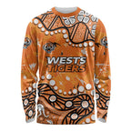Personalized Wests Tigers Long Sleeve Shirt Aboriginal Pattern with Graffiti Style Design