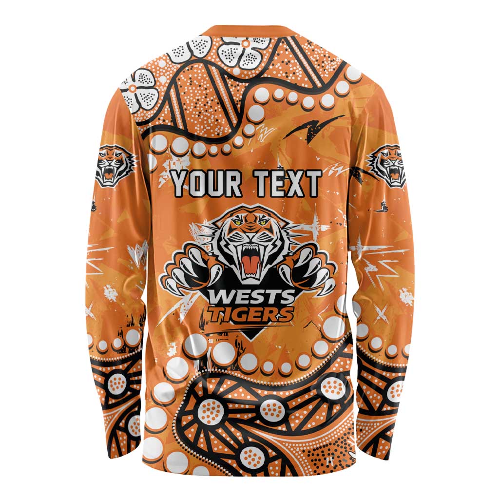 Personalized Wests Tigers Long Sleeve Shirt Aboriginal Pattern with Graffiti Style Design