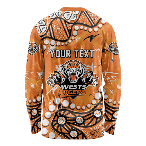 Personalized Wests Tigers Long Sleeve Shirt Aboriginal Pattern with Graffiti Style Design