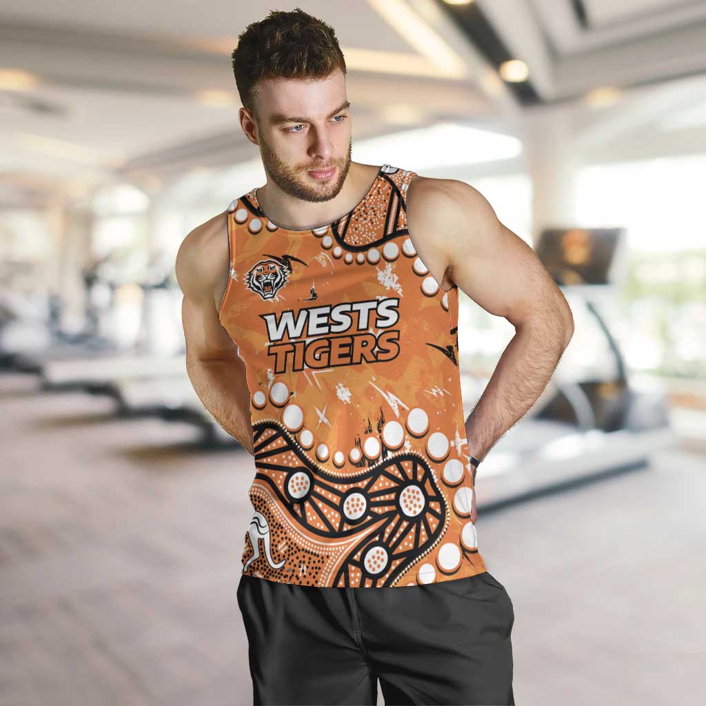 Personalized Wests Tigers Men Tank Top Aboriginal Pattern with Graffiti Style Design