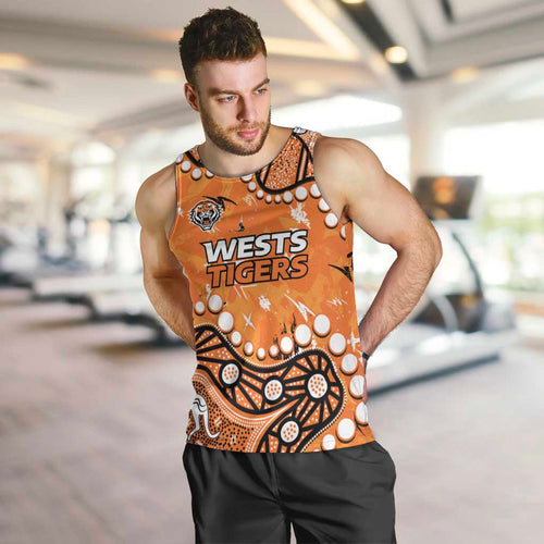 Personalized Wests Tigers Men Tank Top Aboriginal Pattern with Graffiti Style Design