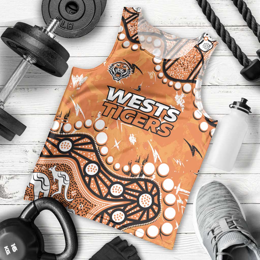 Personalized Wests Tigers Men Tank Top Aboriginal Pattern with Graffiti Style Design