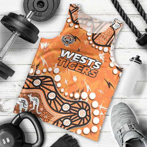 Personalized Wests Tigers Men Tank Top Aboriginal Pattern with Graffiti Style Design