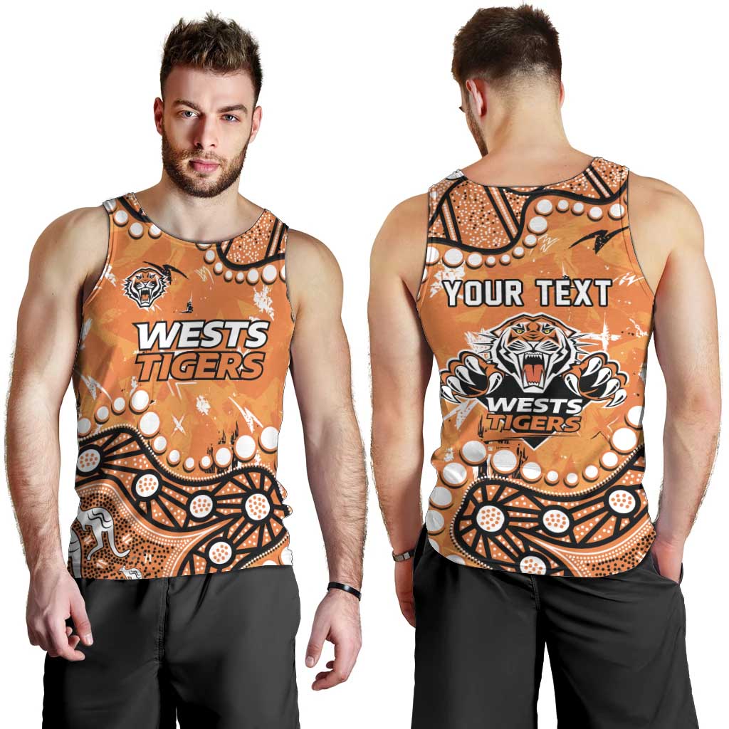Personalized Wests Tigers Men Tank Top Aboriginal Pattern with Graffiti Style Design