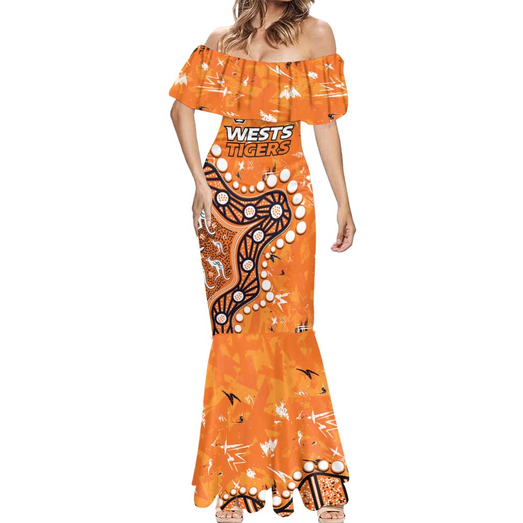 Personalized Wests Tigers Mermaid Dress Aboriginal Pattern with Graffiti Style Design