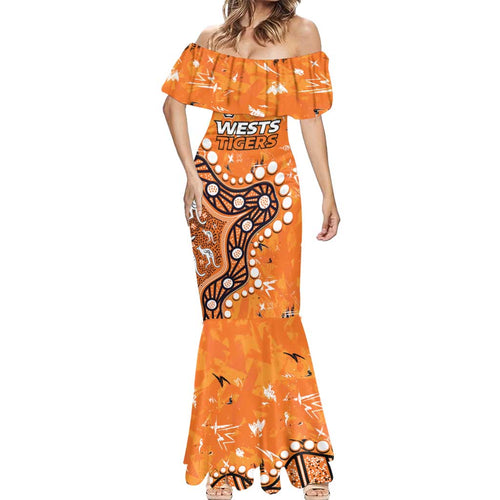 Personalized Wests Tigers Mermaid Dress Aboriginal Pattern with Graffiti Style Design