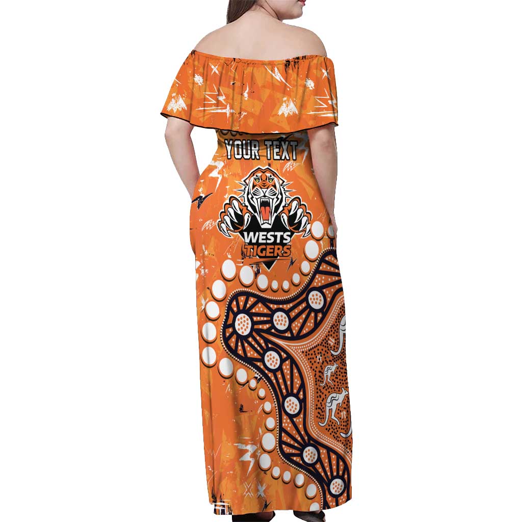 Personalized Wests Tigers Off Shoulder Maxi Dress Aboriginal Pattern with Graffiti Style Design