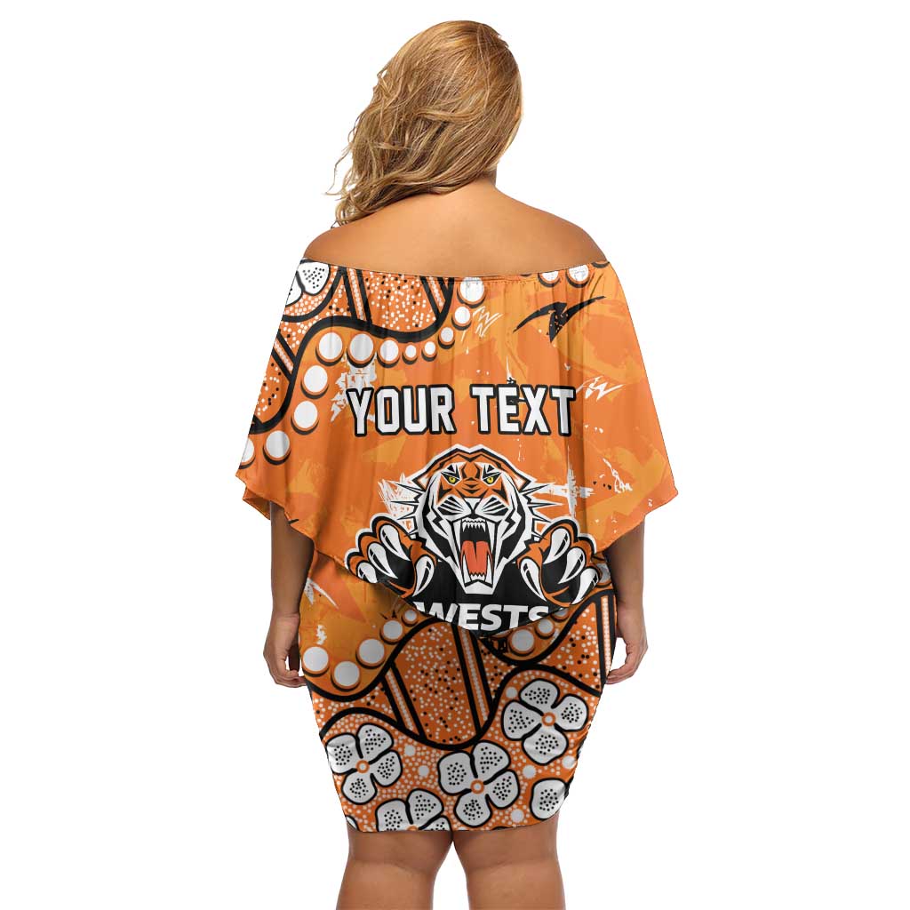 Personalized Wests Tigers Off Shoulder Short Dress Aboriginal Pattern with Graffiti Style Design