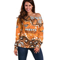 Personalized Wests Tigers Off Shoulder Sweater Aboriginal Pattern with Graffiti Style Design