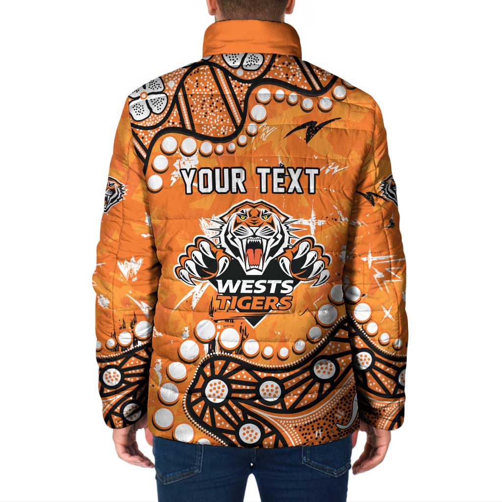 Personalized Wests Tigers Padded Jacket Aboriginal Pattern with Graffiti Style Design