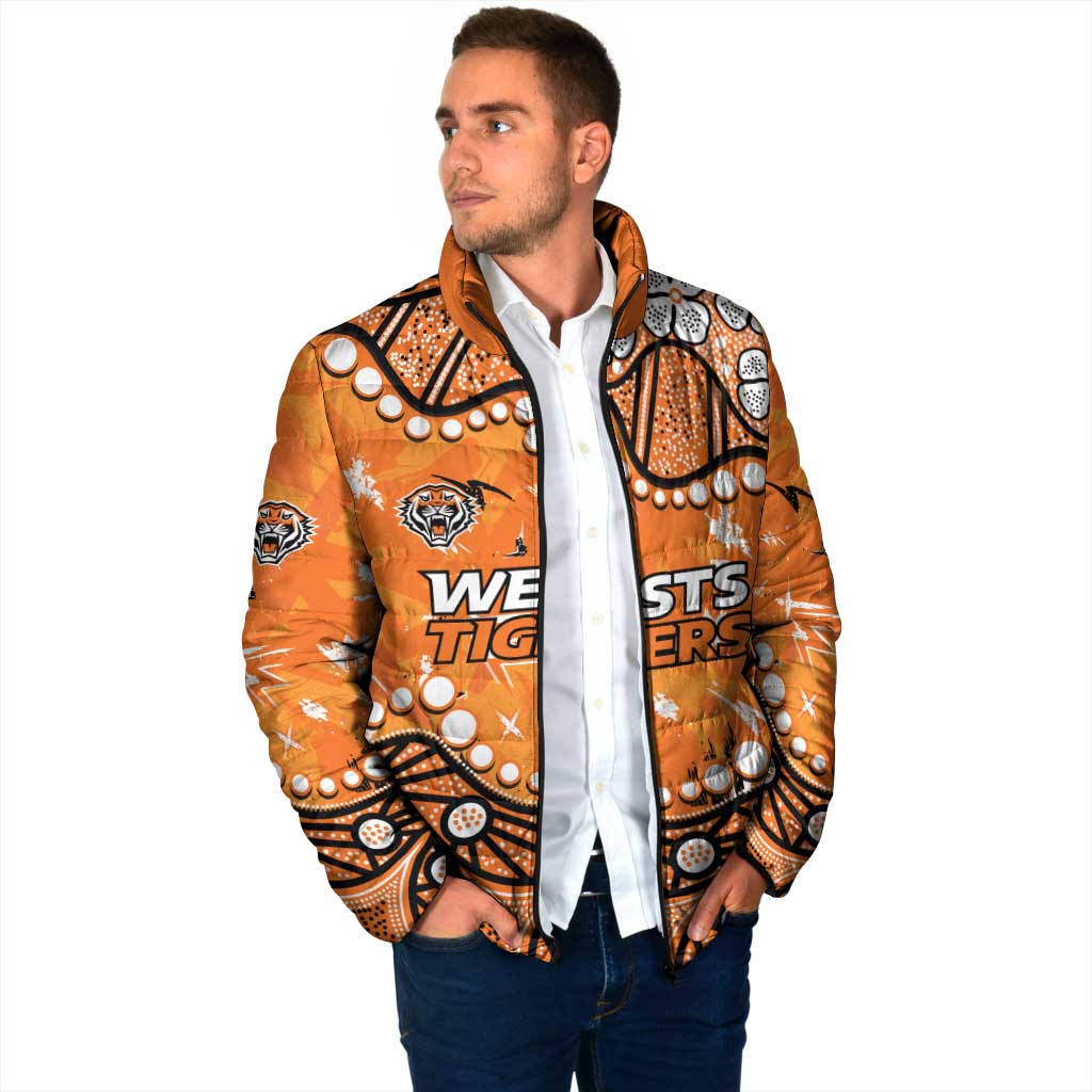 Personalized Wests Tigers Padded Jacket Aboriginal Pattern with Graffiti Style Design