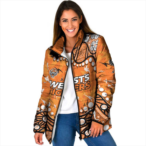 Personalized Wests Tigers Padded Jacket Aboriginal Pattern with Graffiti Style Design