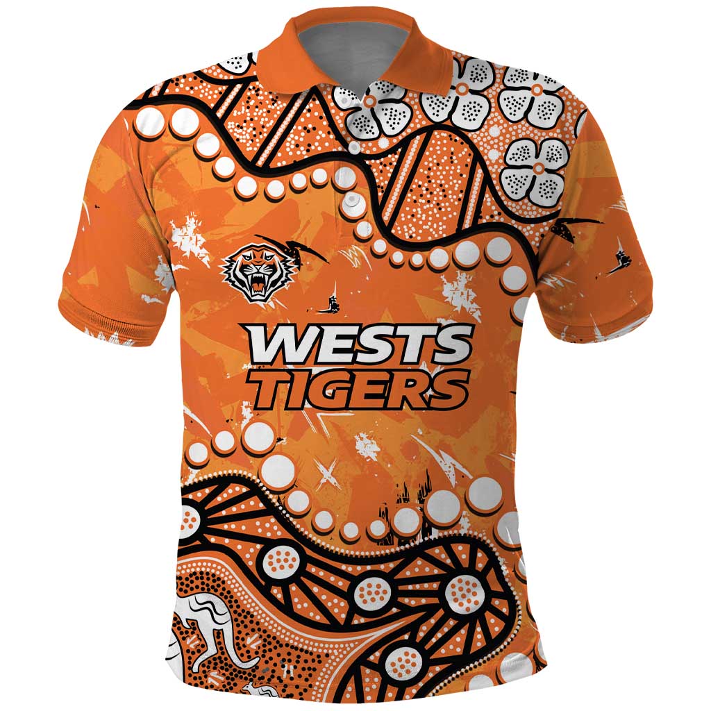 Personalized Wests Tigers Polo Shirt Aboriginal Pattern with Graffiti Style Design