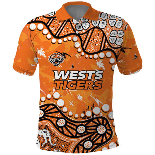 Personalized Wests Tigers Polo Shirt Aboriginal Pattern with Graffiti Style Design
