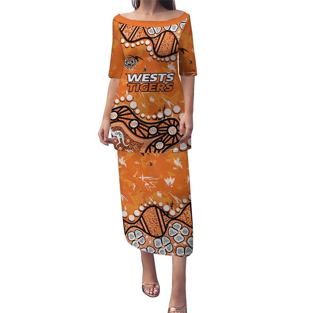 Personalized Wests Tigers Puletasi Aboriginal Pattern with Graffiti Style Design