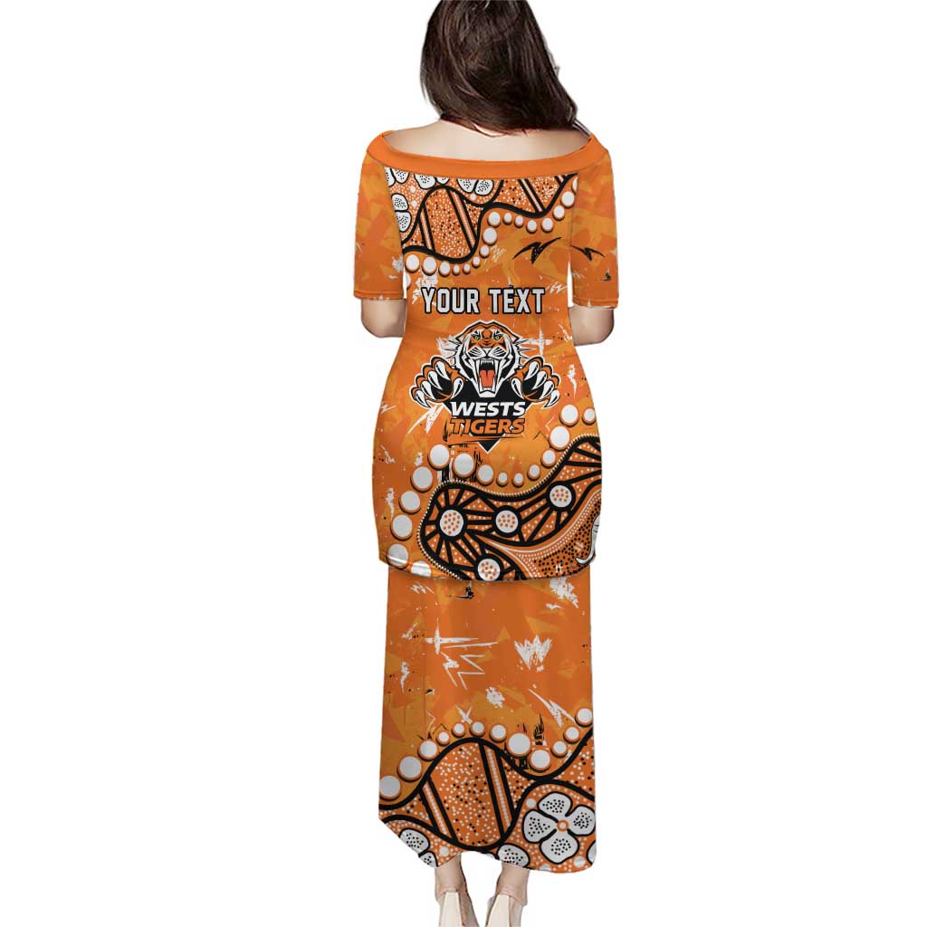 Personalized Wests Tigers Puletasi Aboriginal Pattern with Graffiti Style Design