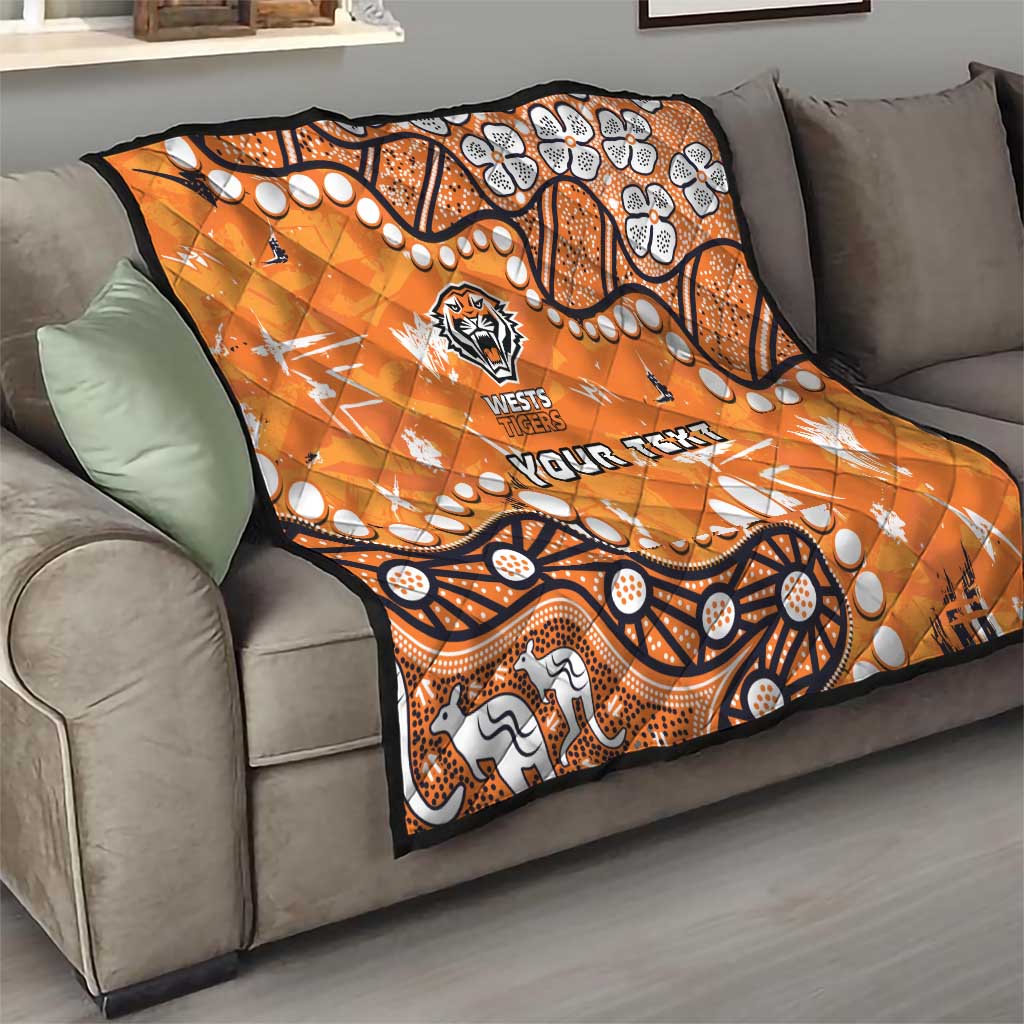 Personalized Wests Tigers Quilt Aboriginal Pattern with Graffiti Style Design