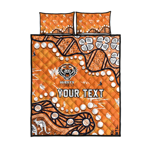 Personalized Wests Tigers Quilt Bed Set Aboriginal Pattern with Graffiti Style Design